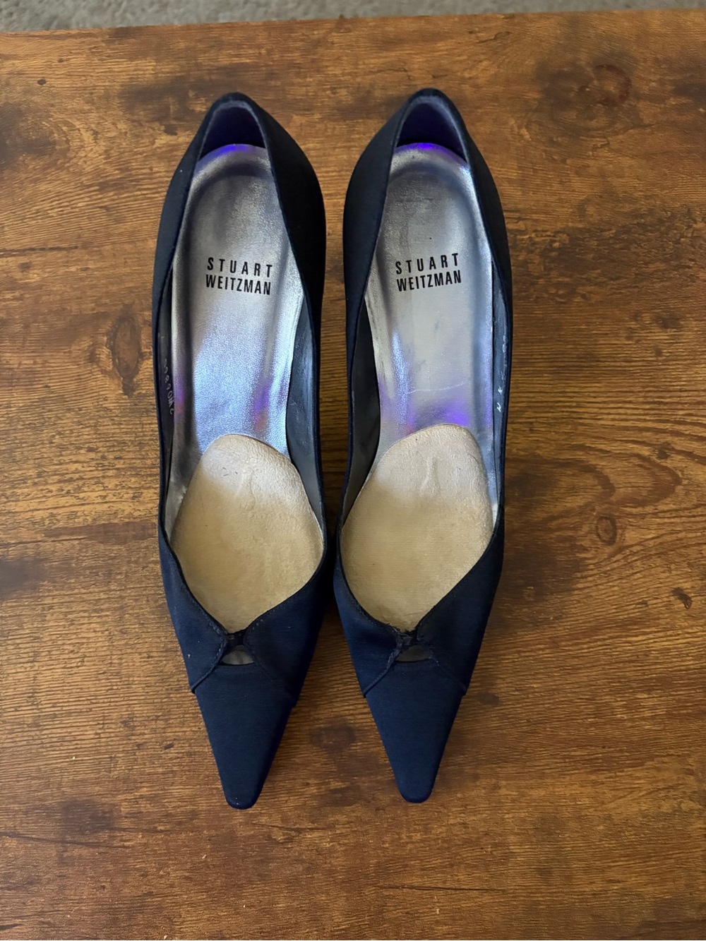 Stuart Weitzman Black Pointed Toe Satin Pumps